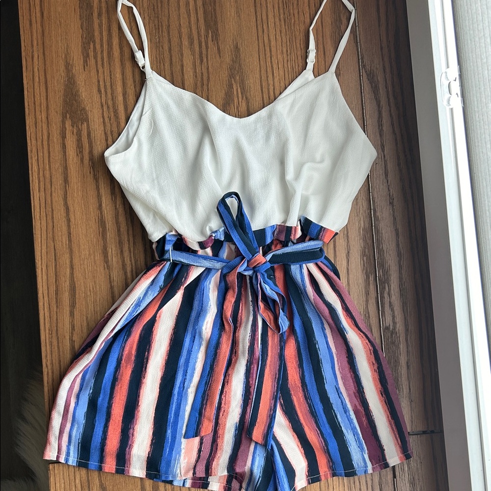 NWT Kismet White and Multicolor Striped Jumpsuit